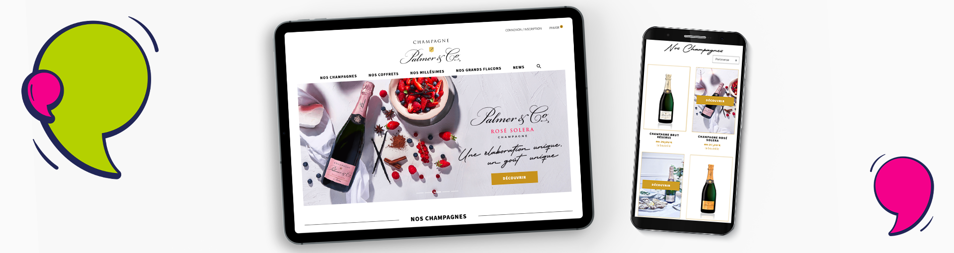 Exemple de site e-commerce réalisé par l'agence sous Prestashop dans l'univers du champagne