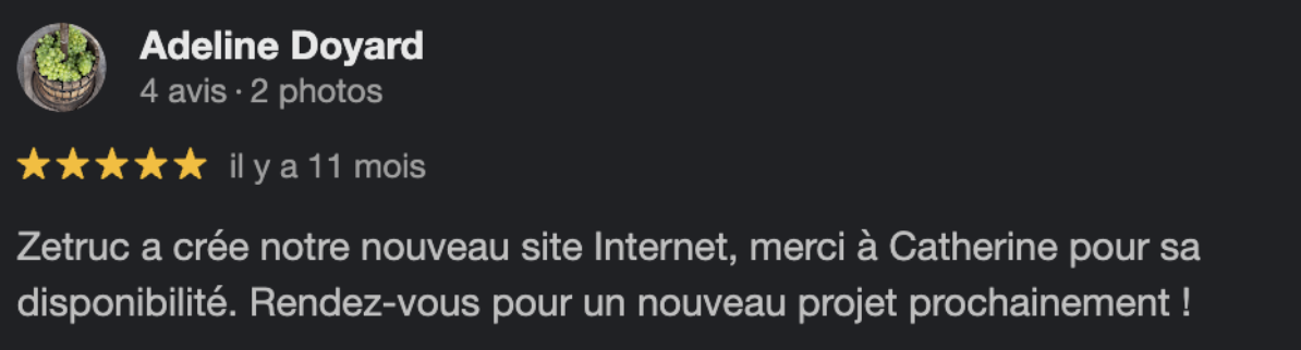 Avis google Zetruc Reims - Champagne Doyard